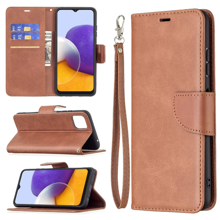 For Samsung Galaxy A22 5G Retro Lambskin Texture Pure Color Horizontal Flip PU Leather Case with Holder & Card Slots & Wallet & Lanyard