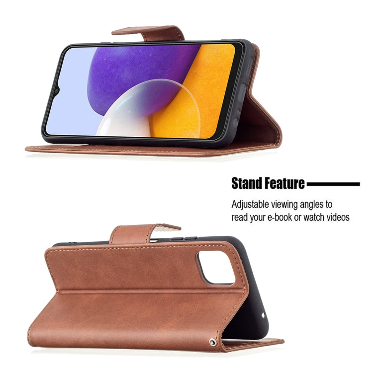 For Samsung Galaxy A22 5G Retro Lambskin Texture Pure Color Horizontal Flip PU Leather Case with Holder & Card Slots & Wallet & Lanyard