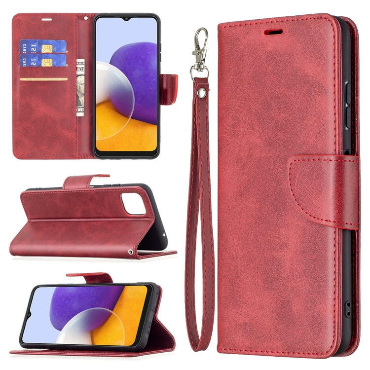 For Samsung Galaxy A22 5G Retro Lambskin Texture Pure Color Horizontal Flip PU Leather Case with Holder & Card Slots & Wallet & Lanyard