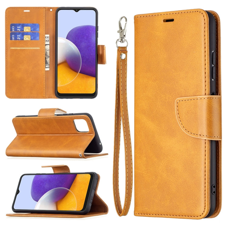 For Samsung Galaxy A22 5G Retro Lambskin Texture Pure Color Horizontal Flip PU Leather Case with Holder & Card Slots & Wallet & Lanyard