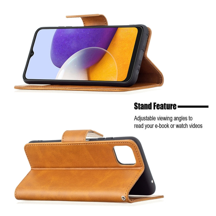 For Samsung Galaxy A22 5G Retro Lambskin Texture Pure Color Horizontal Flip PU Leather Case with Holder & Card Slots & Wallet & Lanyard