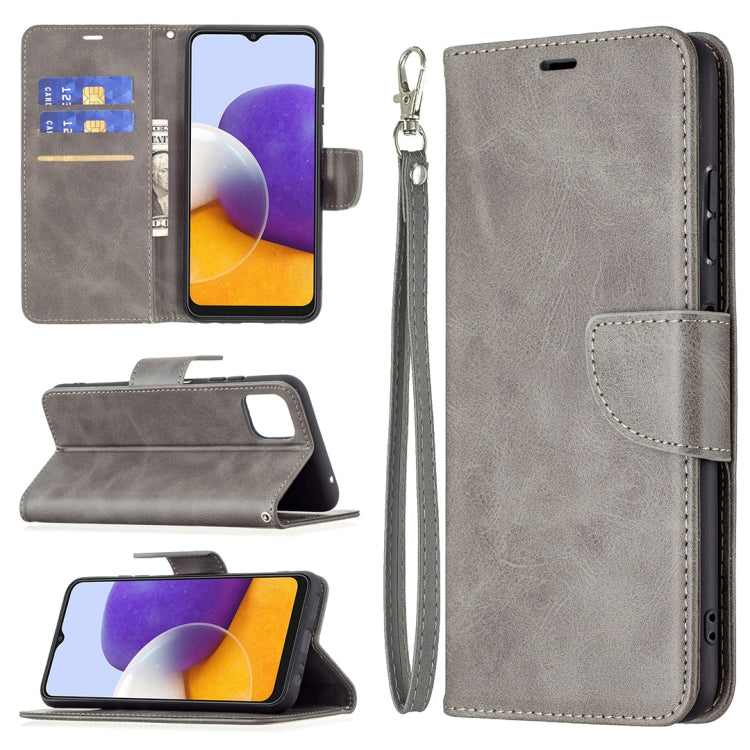 For Samsung Galaxy A22 5G Retro Lambskin Texture Pure Color Horizontal Flip PU Leather Case with Holder & Card Slots & Wallet & Lanyard