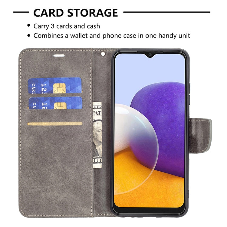 For Samsung Galaxy A22 5G Retro Lambskin Texture Pure Color Horizontal Flip PU Leather Case with Holder & Card Slots & Wallet & Lanyard