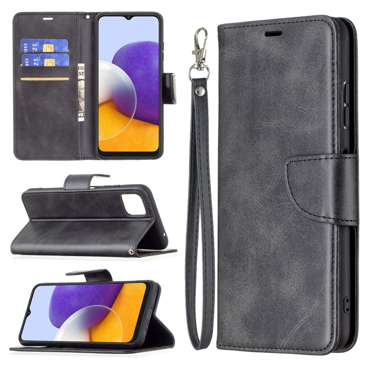 For Samsung Galaxy A22 5G Retro Lambskin Texture Pure Color Horizontal Flip PU Leather Case with Holder & Card Slots & Wallet & Lanyard