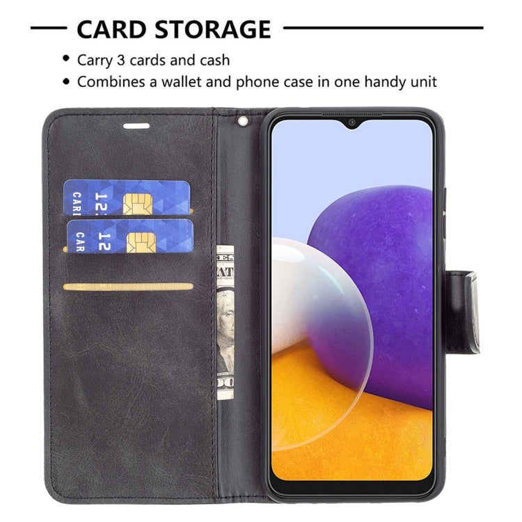 For Samsung Galaxy A22 5G Retro Lambskin Texture Pure Color Horizontal Flip PU Leather Case with Holder & Card Slots & Wallet & Lanyard