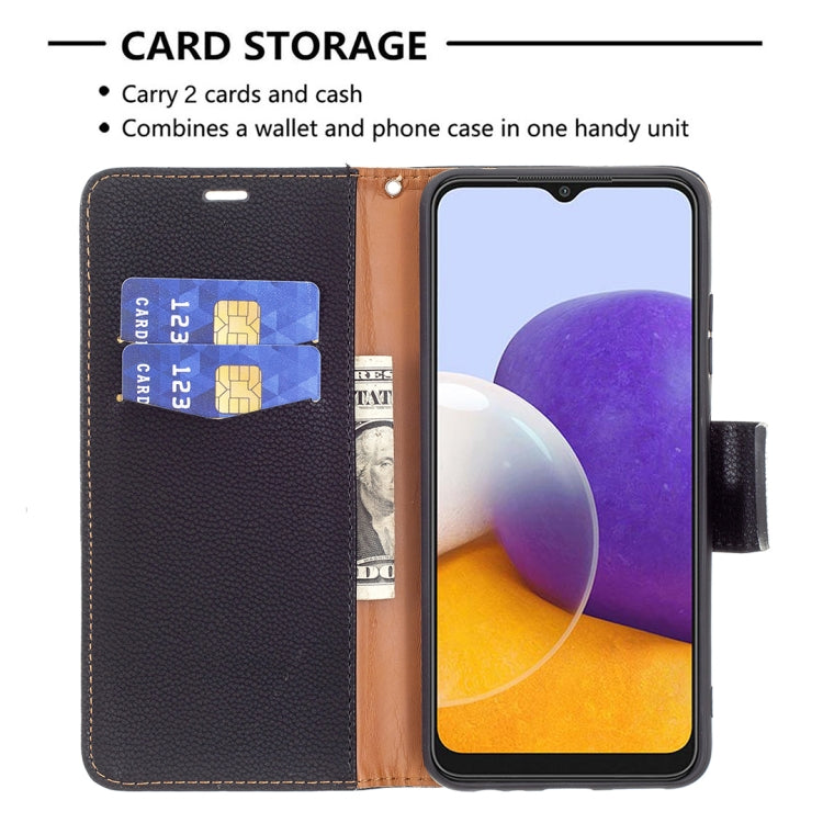 For Samsung Galaxy A22 5G Litchi Texture Pure Color Horizontal Flip Leather Case with Holder & Card Slots & Wallet & Lanyard