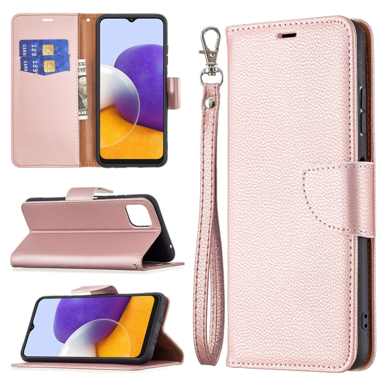 For Samsung Galaxy A22 5G Litchi Texture Pure Color Horizontal Flip Leather Case with Holder & Card Slots & Wallet & Lanyard