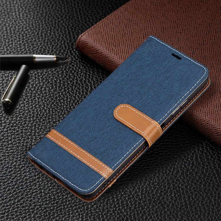 For Samsung Galaxy A22 5G Color Matching Denim Texture Horizontal Flip Leather Case with Holder & Card Slots & Wallet & Lanyard