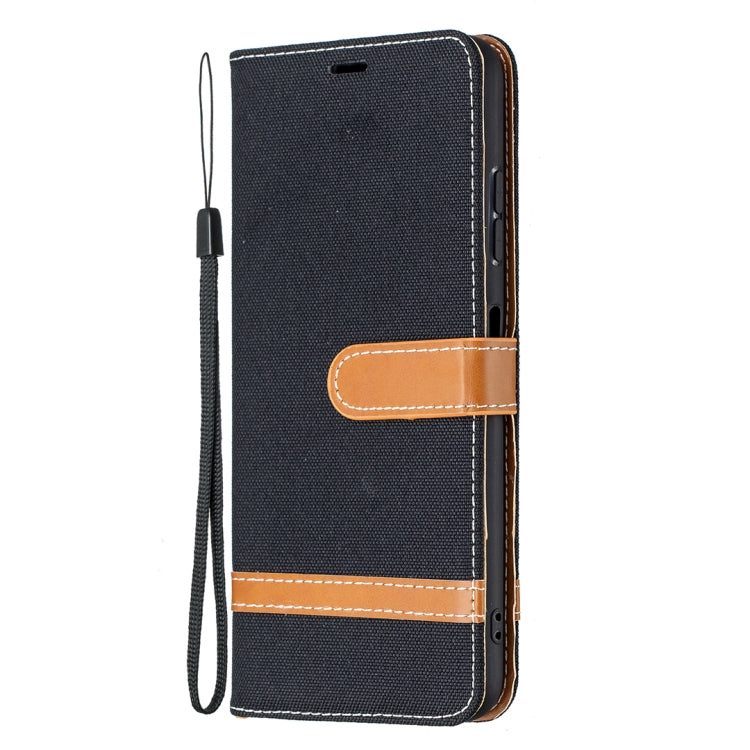 For Samsung Galaxy A22 5G Color Matching Denim Texture Horizontal Flip Leather Case with Holder & Card Slots & Wallet & Lanyard