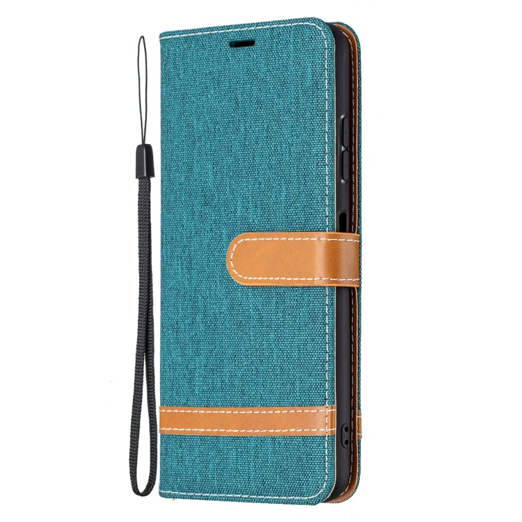 For Samsung Galaxy A22 5G Color Matching Denim Texture Horizontal Flip Leather Case with Holder & Card Slots & Wallet & Lanyard
