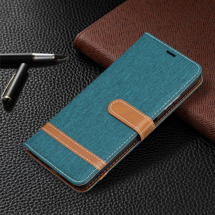 For Samsung Galaxy A22 5G Color Matching Denim Texture Horizontal Flip Leather Case with Holder & Card Slots & Wallet & Lanyard