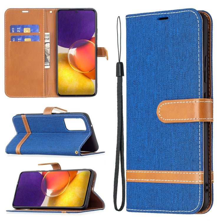 For Samsung Galaxy A82 5G Color Matching Denim Texture Horizontal Flip Leather Case with Holder & Card Slots & Wallet & Lanyard