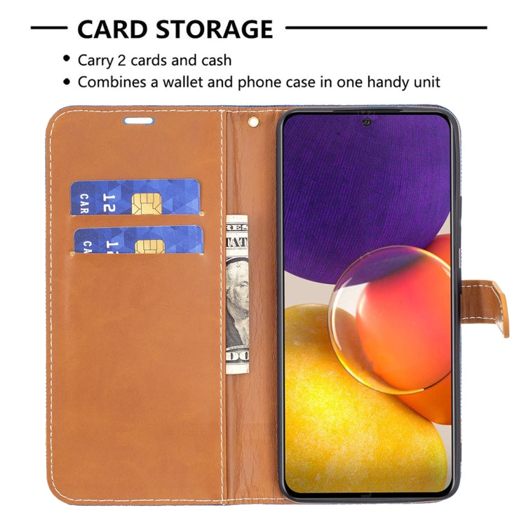For Samsung Galaxy A82 5G Color Matching Denim Texture Horizontal Flip Leather Case with Holder & Card Slots & Wallet & Lanyard