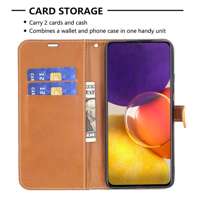 For Samsung Galaxy A82 5G Color Matching Denim Texture Horizontal Flip Leather Case with Holder & Card Slots & Wallet & Lanyard