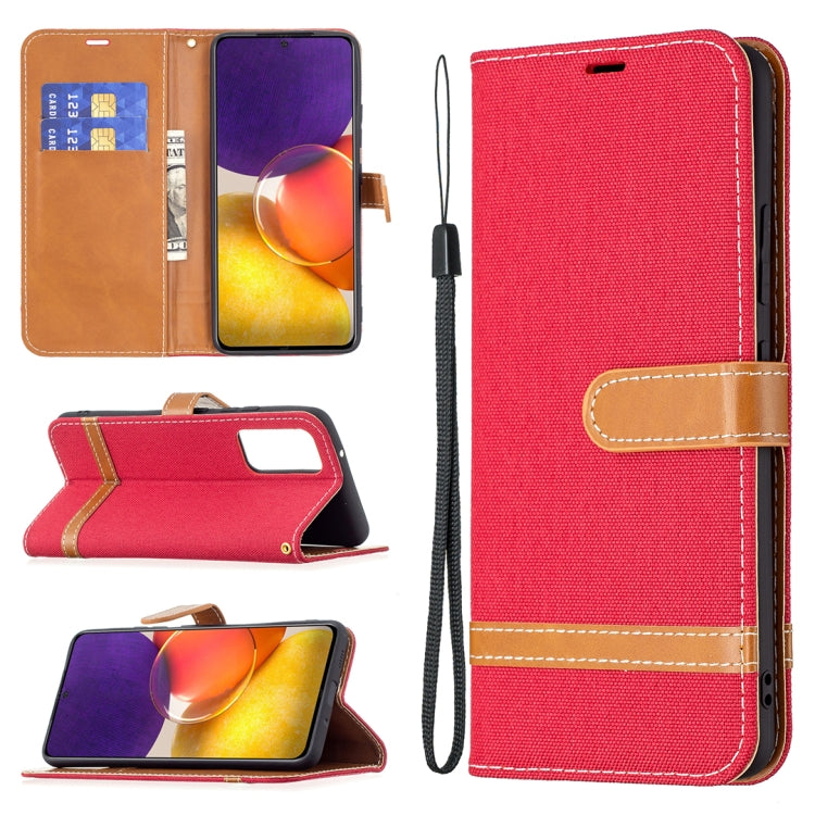 For Samsung Galaxy A82 5G Color Matching Denim Texture Horizontal Flip Leather Case with Holder & Card Slots & Wallet & Lanyard