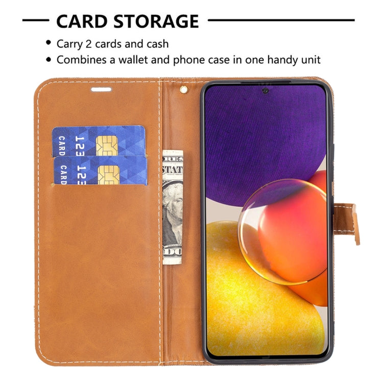 For Samsung Galaxy A82 5G Color Matching Denim Texture Horizontal Flip Leather Case with Holder & Card Slots & Wallet & Lanyard