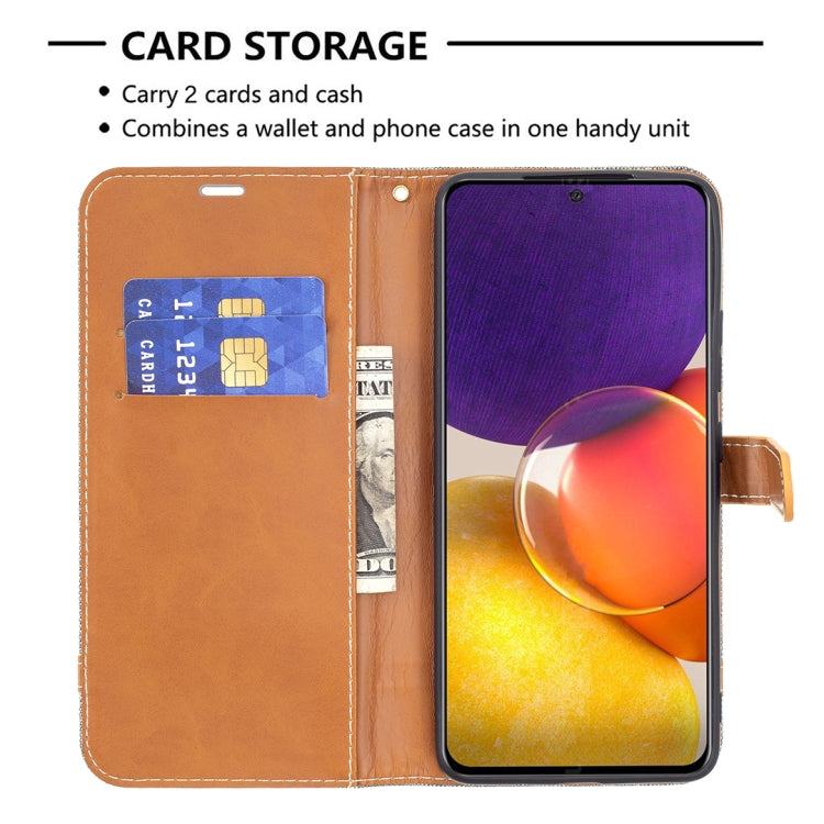 For Samsung Galaxy A82 5G Color Matching Denim Texture Horizontal Flip Leather Case with Holder & Card Slots & Wallet & Lanyard