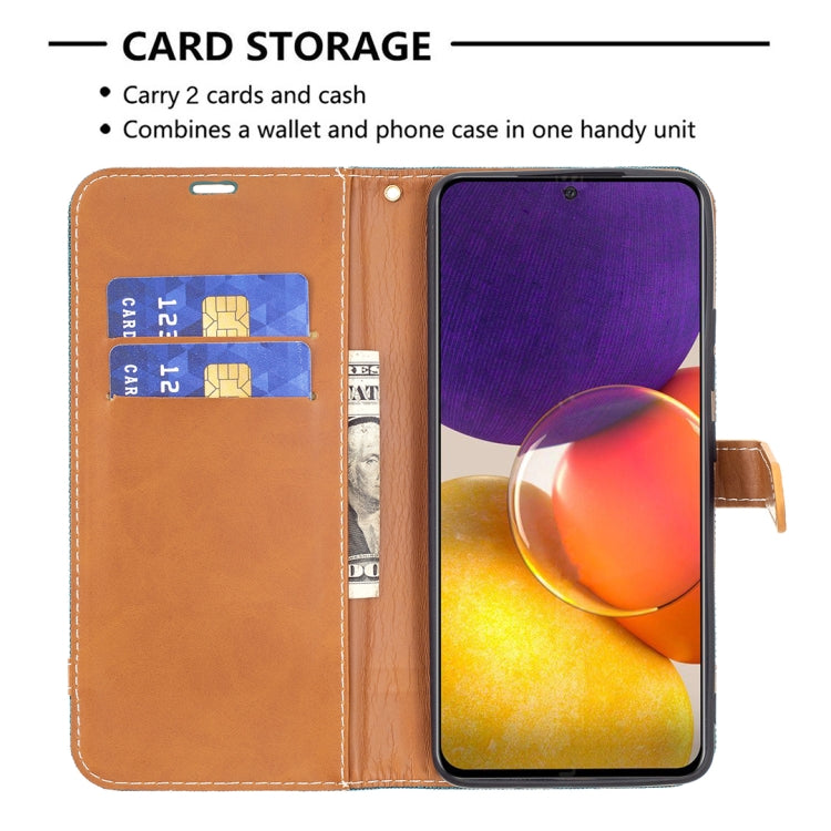 For Samsung Galaxy A82 5G Color Matching Denim Texture Horizontal Flip Leather Case with Holder & Card Slots & Wallet & Lanyard