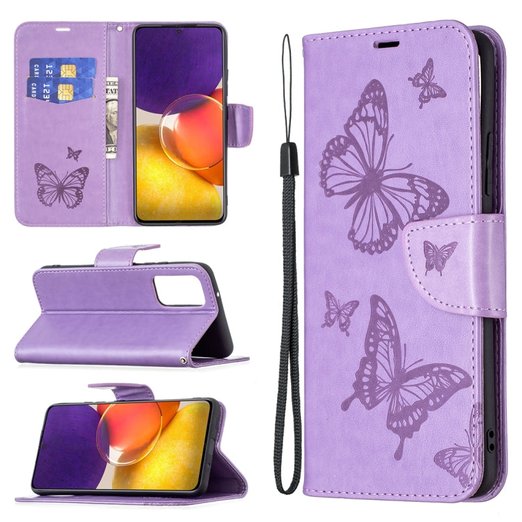 For Samsung Galaxy A82 5G Embossing Two Butterflies Pattern Horizontal Flip PU Leather Case with Holder & Card Slot & Wallet & Lanyard