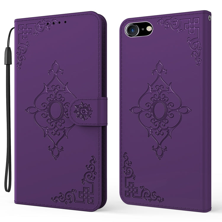 For iPhone SE 2022 / SE 2020 / 8 / 7 Embossed Fortune Flower Pattern Horizontal Flip Leather Case with Holder & Card Slot & Wallet & Lanyard