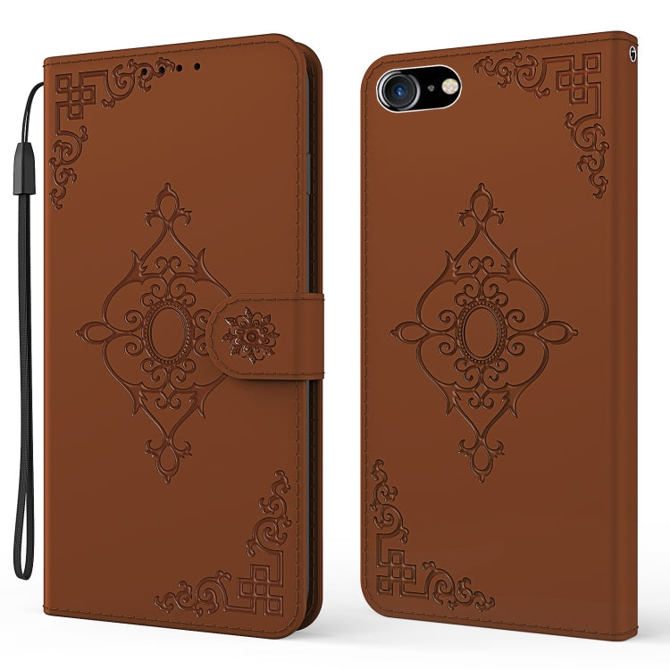 For iPhone SE 2022 / SE 2020 / 8 / 7 Embossed Fortune Flower Pattern Horizontal Flip Leather Case with Holder & Card Slot & Wallet & Lanyard