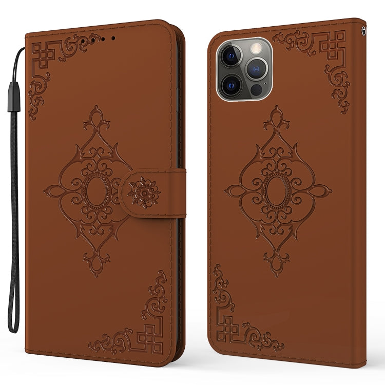 For iPhone 12 Pro Max Embossed Fortune Flower Pattern Horizontal Flip Leather Case with Holder & Card Slot & Wallet & Lanyard