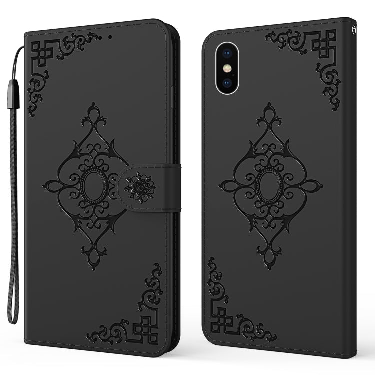 For iPhone X / XS Embossed Fortune Flower Pattern Horizontal Flip Leather Case with Holder & Card Slot & Wallet & Lanyard
