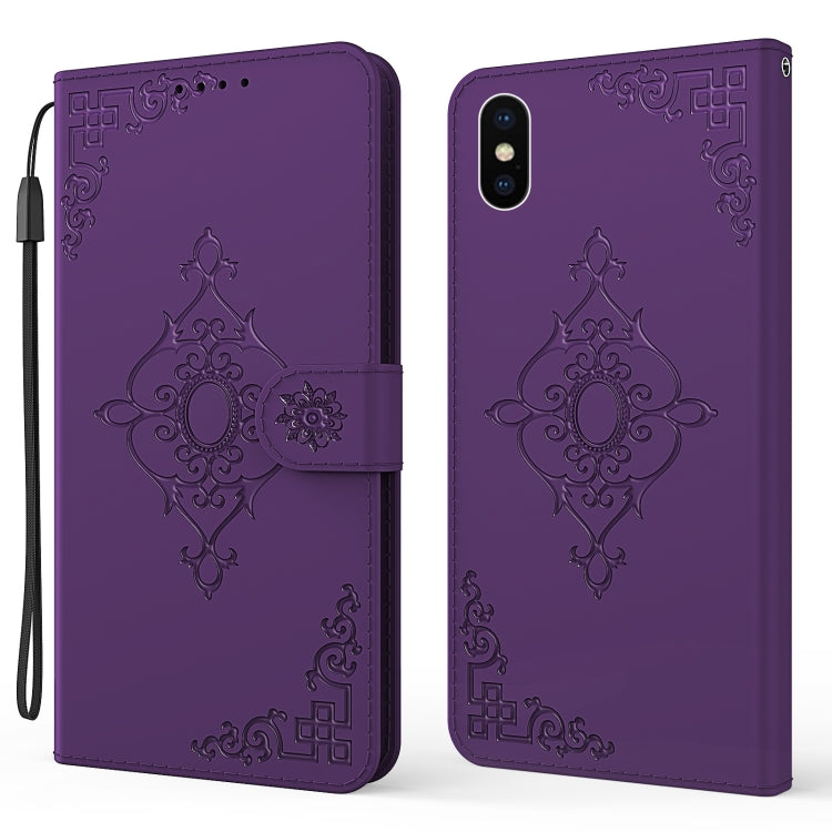 For iPhone X / XS Embossed Fortune Flower Pattern Horizontal Flip Leather Case with Holder & Card Slot & Wallet & Lanyard