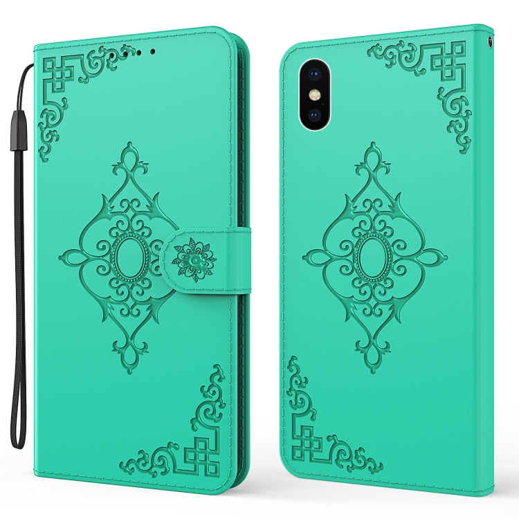 For iPhone X / XS Embossed Fortune Flower Pattern Horizontal Flip Leather Case with Holder & Card Slot & Wallet & Lanyard