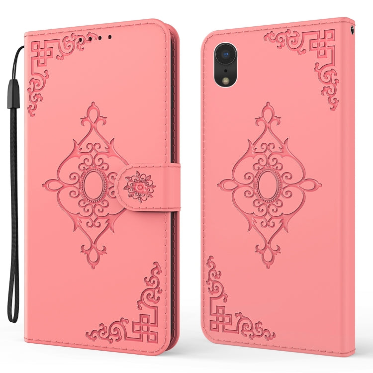For iPhone XR Embossed Fortune Flower Pattern Horizontal Flip Leather Case with Holder & Card Slot & Wallet & Lanyard
