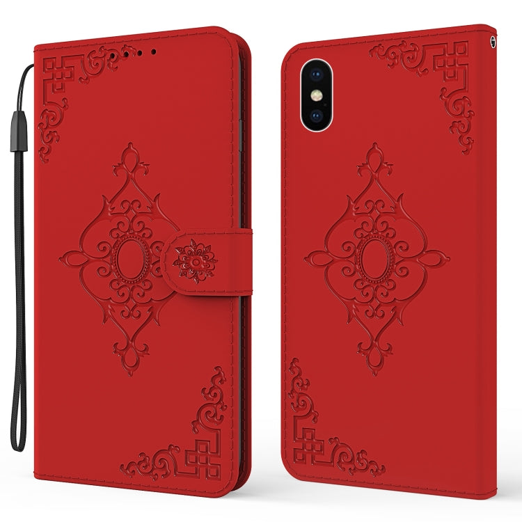For iPhone XS Max Embossed Fortune Flower Pattern Horizontal Flip Leather Case with Holder & Card Slot & Wallet & Lanyard