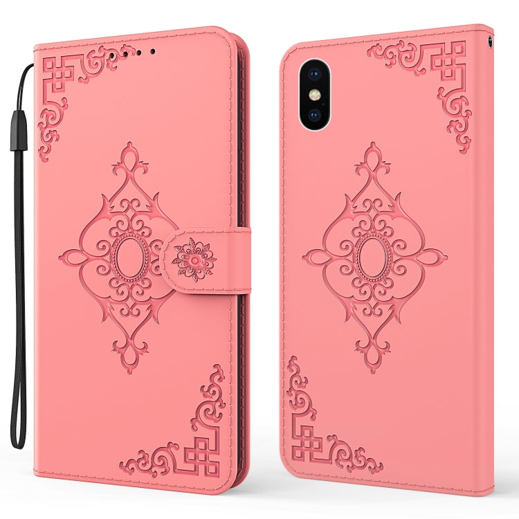 For iPhone XS Max Embossed Fortune Flower Pattern Horizontal Flip Leather Case with Holder & Card Slot & Wallet & Lanyard