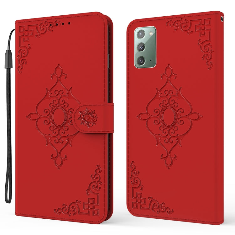 For Samsung Galaxy Note20 4G / 5G Embossed Fortune Flower Pattern Horizontal Flip Leather Case with Holder & Card Slot & Wallet & Lanyard
