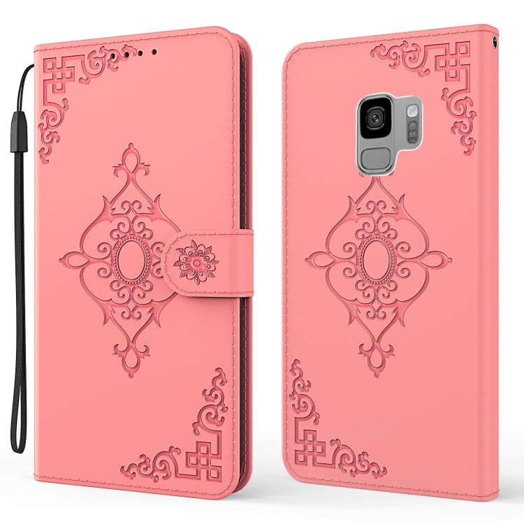For Samsung Galaxy S9 Embossed Fortune Flower Pattern Horizontal Flip Leather Case with Holder & Card Slot & Wallet & Lanyard