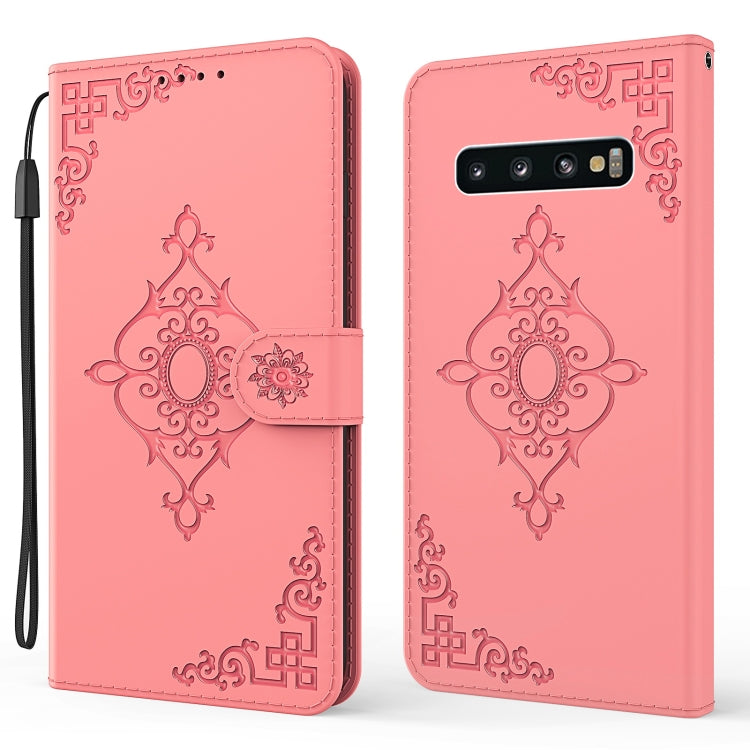For Samsung Galaxy S10 Embossed Fortune Flower Pattern Horizontal Flip Leather Case with Holder & Card Slot & Wallet & Lanyard