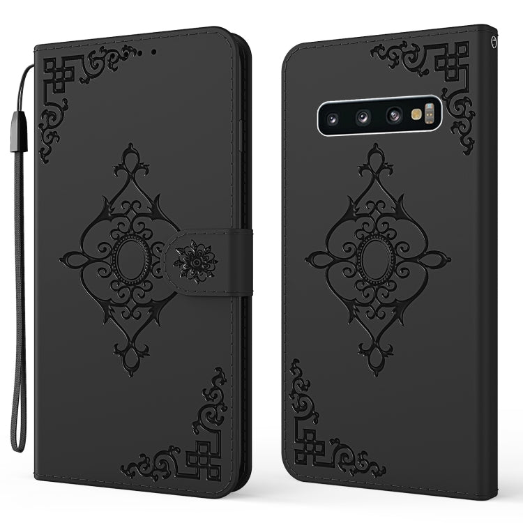 For Samsung Galaxy S10 Embossed Fortune Flower Pattern Horizontal Flip Leather Case with Holder & Card Slot & Wallet & Lanyard