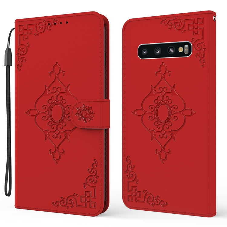 For Samsung Galaxy S10 Embossed Fortune Flower Pattern Horizontal Flip Leather Case with Holder & Card Slot & Wallet & Lanyard