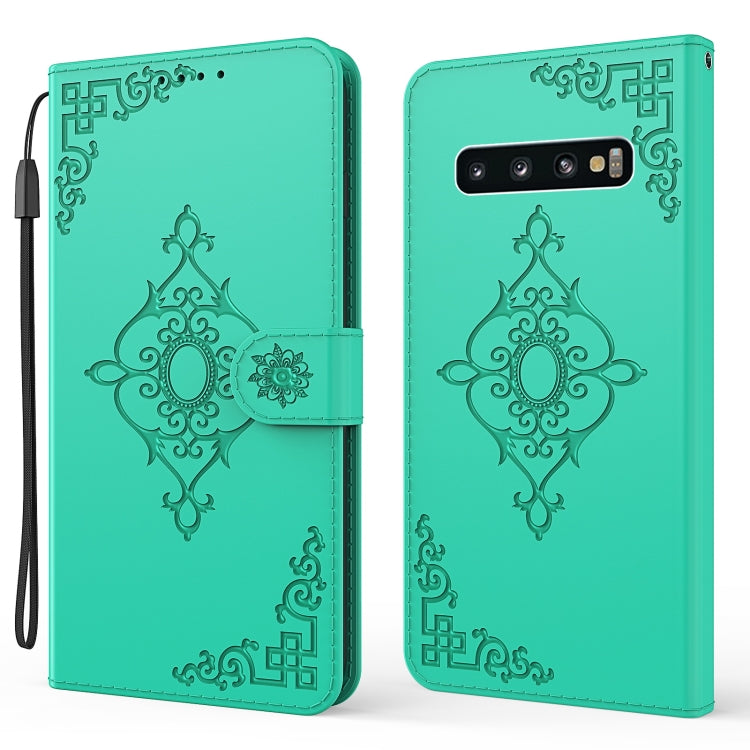 For Samsung Galaxy S10+ Embossed Fortune Flower Pattern Horizontal Flip Leather Case with Holder & Card Slot & Wallet & Lanyard
