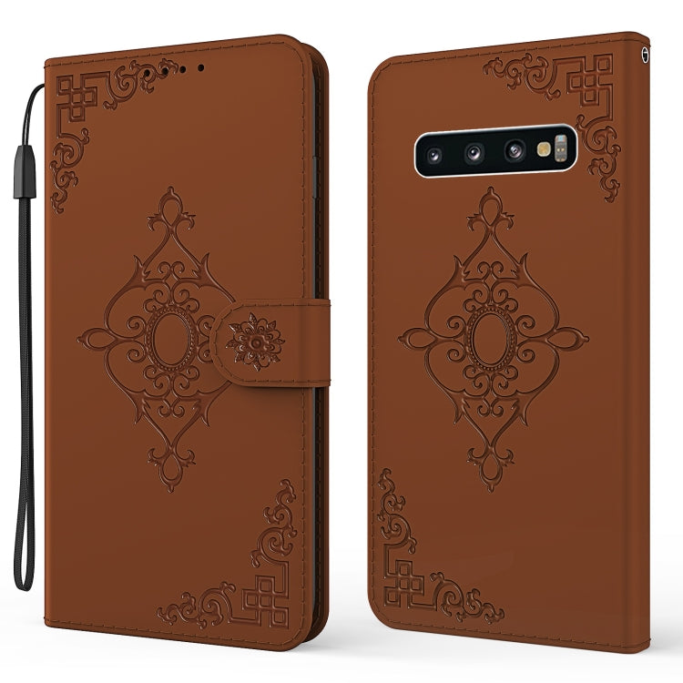 For Samsung Galaxy S10+ Embossed Fortune Flower Pattern Horizontal Flip Leather Case with Holder & Card Slot & Wallet & Lanyard