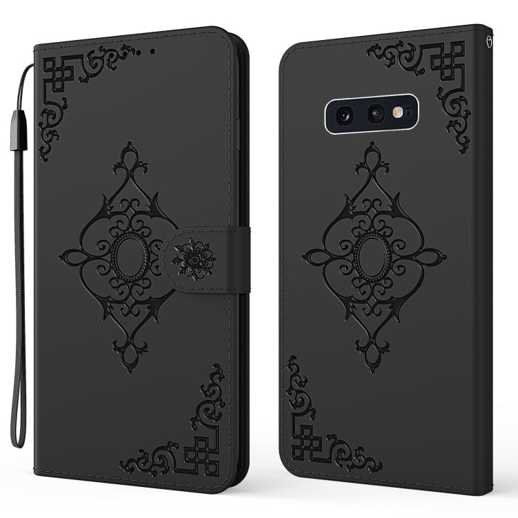 For Samsung Galaxy S10e Embossed Fortune Flower Pattern Horizontal Flip Leather Case with Holder & Card Slot & Wallet & Lanyard