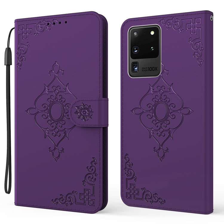 For Samsung Galaxy S20 Ultra Embossed Fortune Flower Pattern Horizontal Flip Leather Case with Holder & Card Slot & Wallet & Lanyard