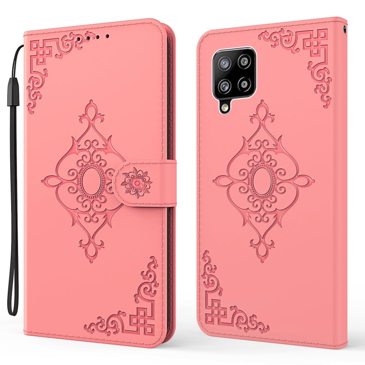 For Samsung Galaxy A42 5G Embossed Fortune Flower Pattern Horizontal Flip Leather Case with Holder & Card Slot & Wallet & Lanyard