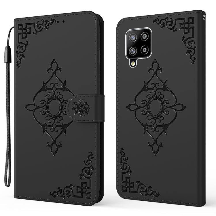For Samsung Galaxy A42 5G Embossed Fortune Flower Pattern Horizontal Flip Leather Case with Holder & Card Slot & Wallet & Lanyard