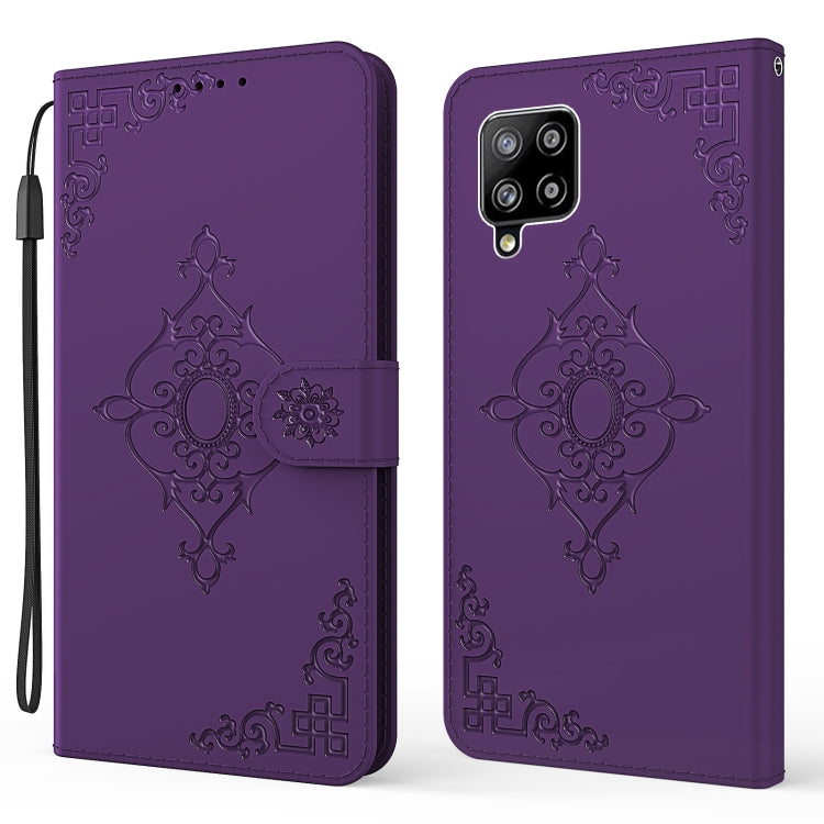 For Samsung Galaxy A42 5G Embossed Fortune Flower Pattern Horizontal Flip Leather Case with Holder & Card Slot & Wallet & Lanyard