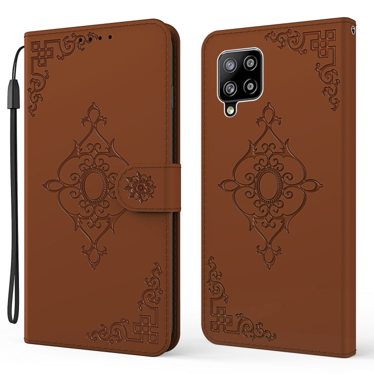 For Samsung Galaxy A42 5G Embossed Fortune Flower Pattern Horizontal Flip Leather Case with Holder & Card Slot & Wallet & Lanyard