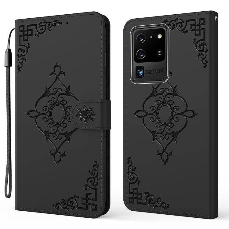 For Samsung Galaxy S21 Ultra 5G Embossed Fortune Flower Pattern Horizontal Flip Leather Case with Holder & Card Slot & Wallet & Lanyard