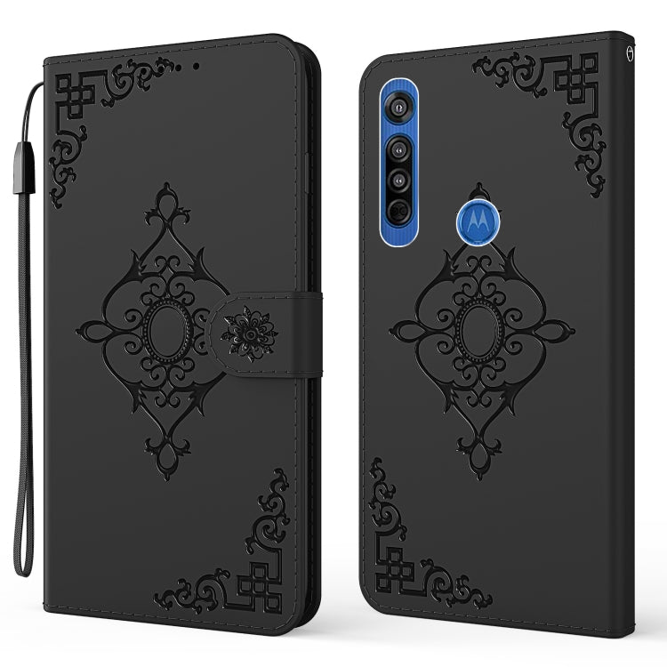 For Motorola Moto G8 Embossed Fortune Flower Pattern Horizontal Flip Leather Case with Holder & Card Slot & Wallet & Lanyard