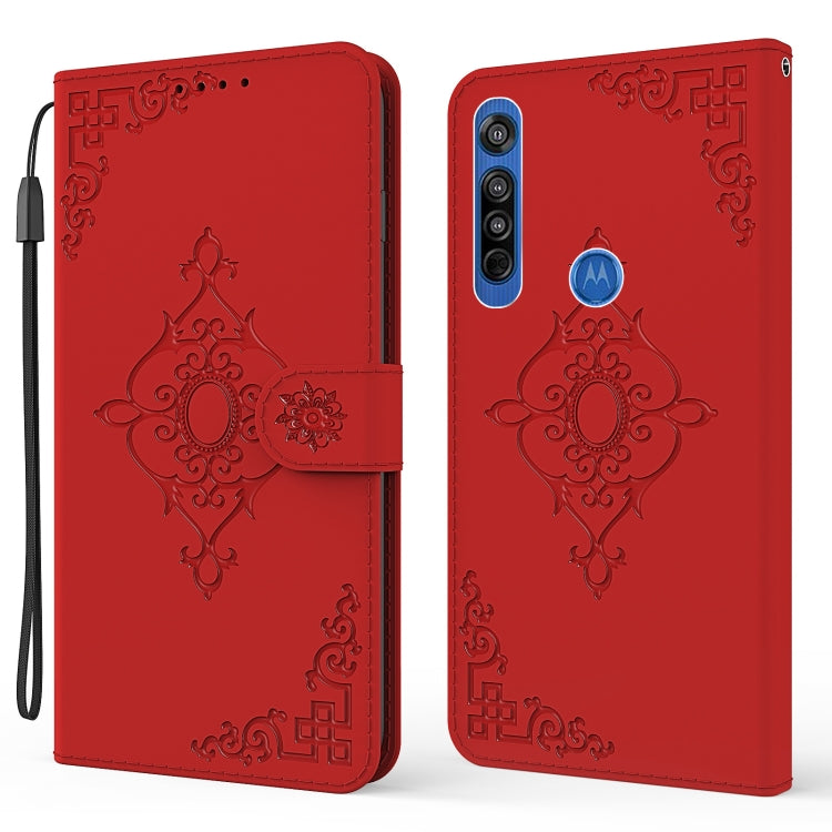 For Motorola Moto G8 Embossed Fortune Flower Pattern Horizontal Flip Leather Case with Holder & Card Slot & Wallet & Lanyard