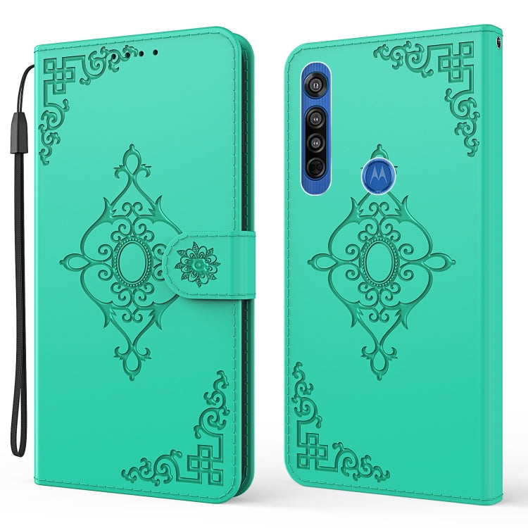 For Motorola Moto G8 Embossed Fortune Flower Pattern Horizontal Flip Leather Case with Holder & Card Slot & Wallet & Lanyard