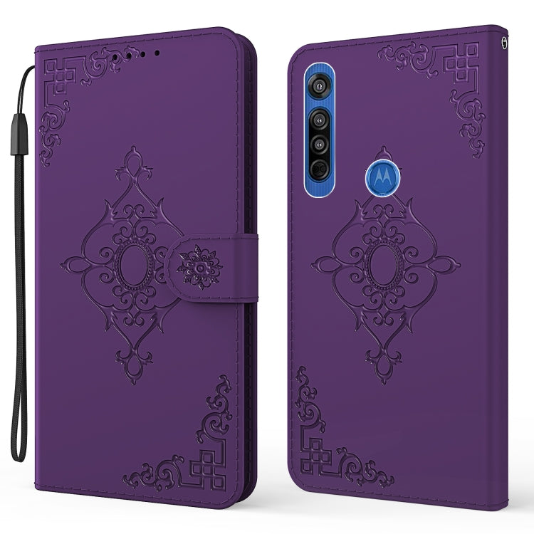 For Motorola Moto G8 Embossed Fortune Flower Pattern Horizontal Flip Leather Case with Holder & Card Slot & Wallet & Lanyard